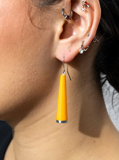 Huia Earrings - Sterling Silver and Orange Corian