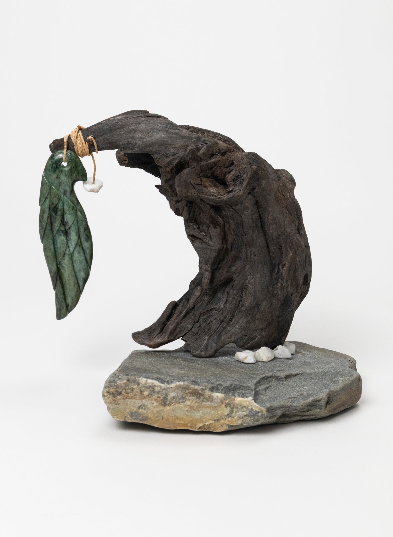 Pounamu Manu Necklace on Stone Base