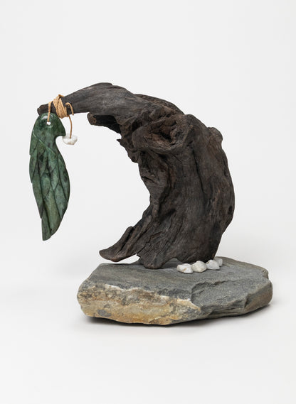 Pounamu Manu Necklace on Stone Base