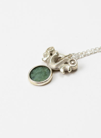 Silver Pekapeka Pendant with Pounamu Disc