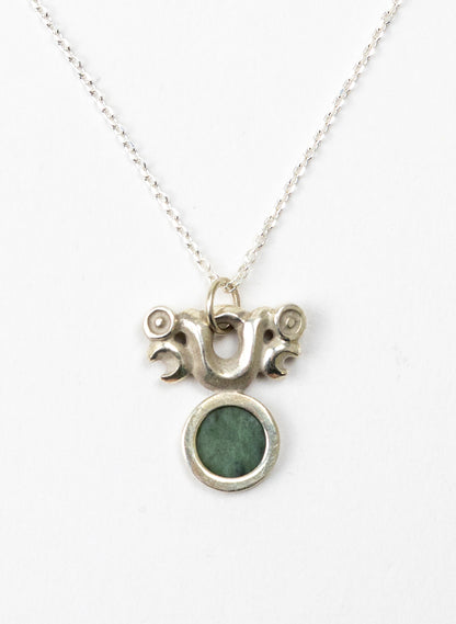 Silver Pekapeka Pendant with Pounamu Disc
