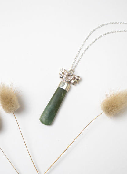 Silver Pekapeka Pendant Pounamu Drop