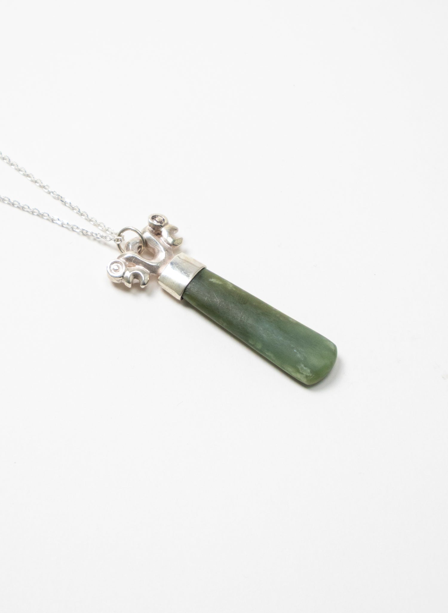 Silver Pekapeka Pendant Pounamu Drop