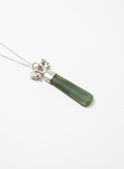 Silver Pekapeka Pendant Pounamu Drop