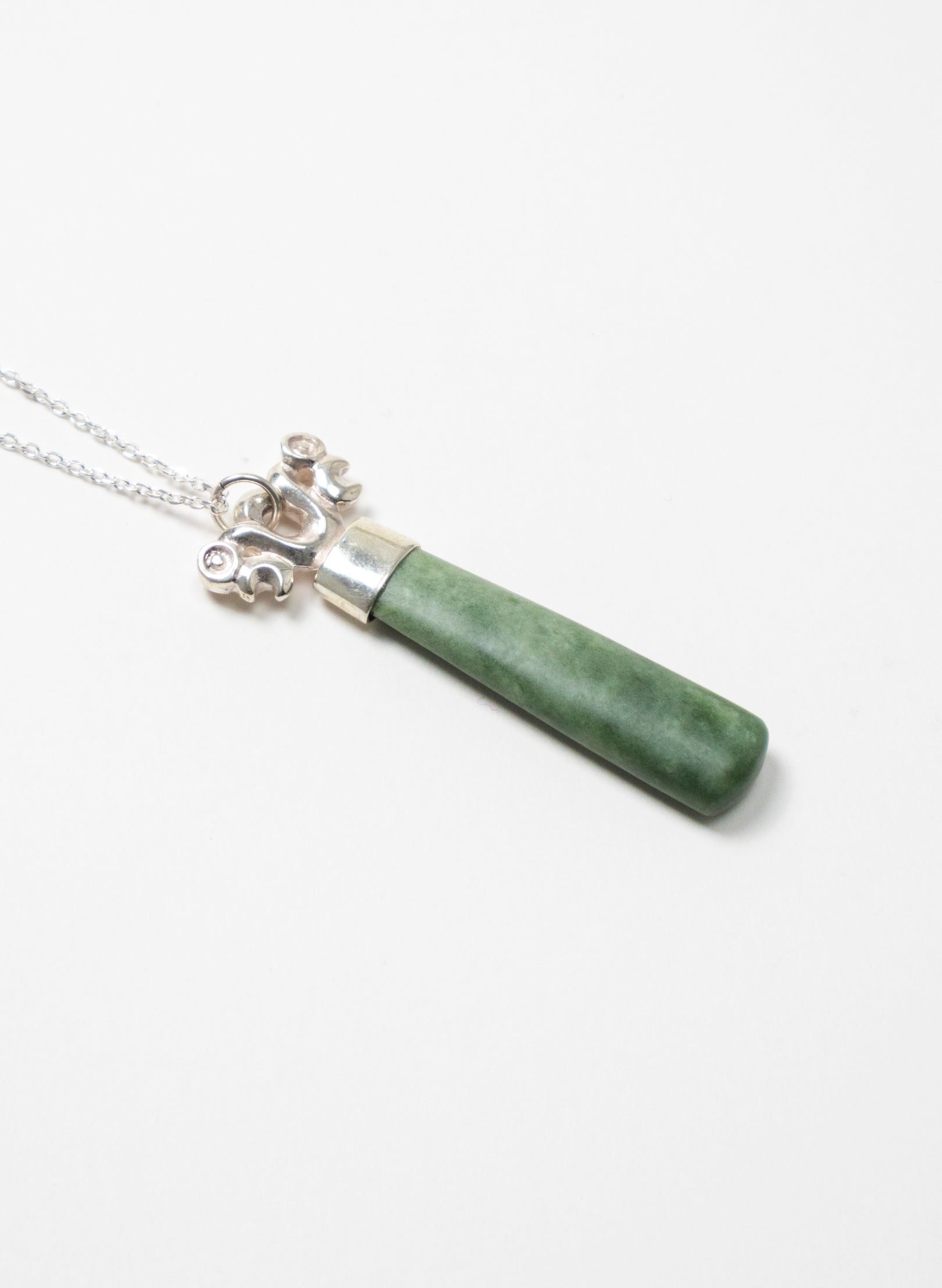 Silver Pekapeka Pendant Pounamu Drop
