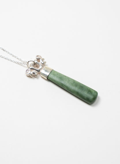 Silver Pekapeka Pendant Pounamu Drop