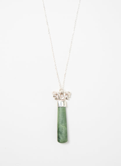 Silver Pekapeka Pendant Pounamu Drop