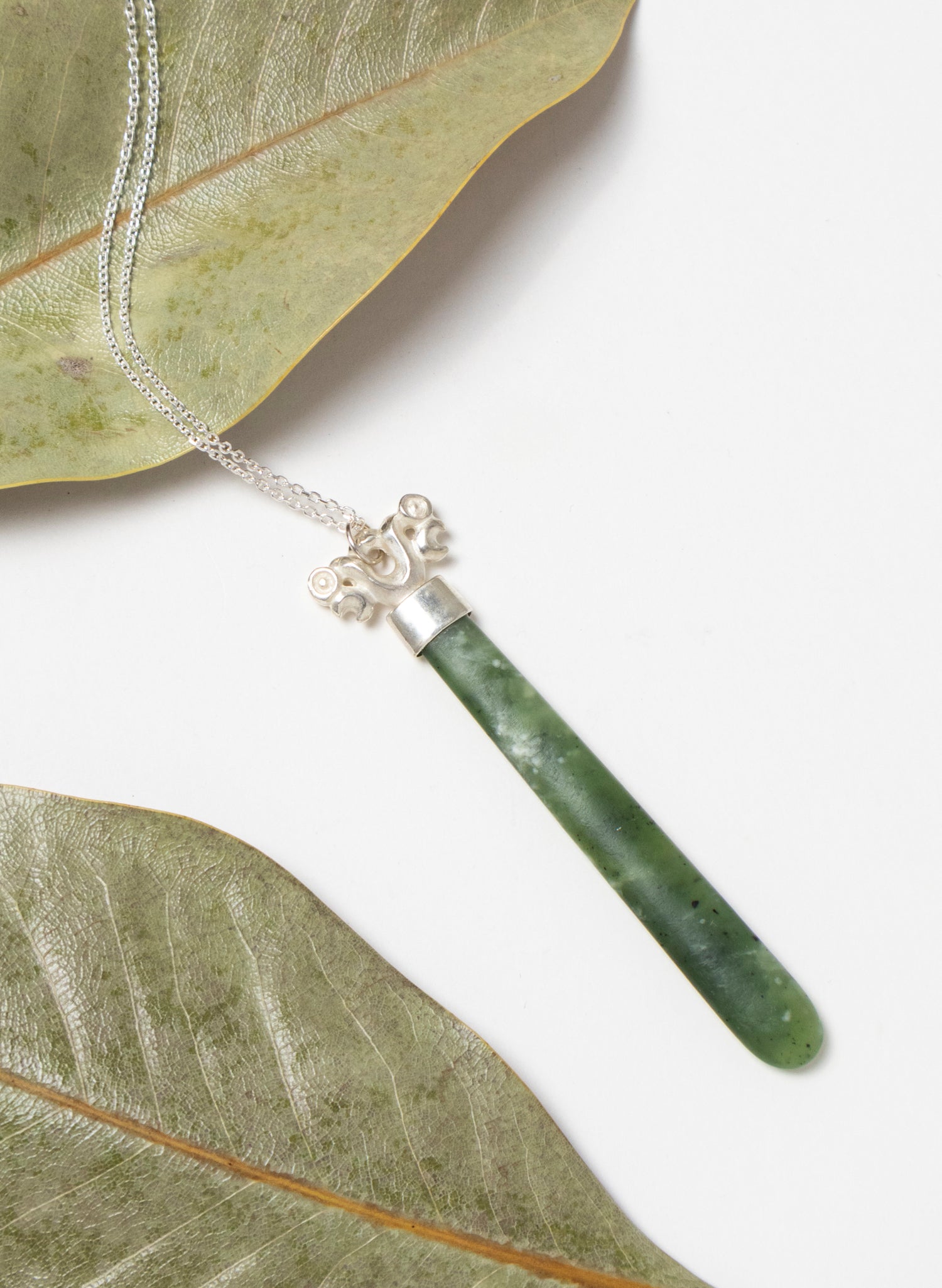 Silver Pekapeka Pendant Pounamu Drop