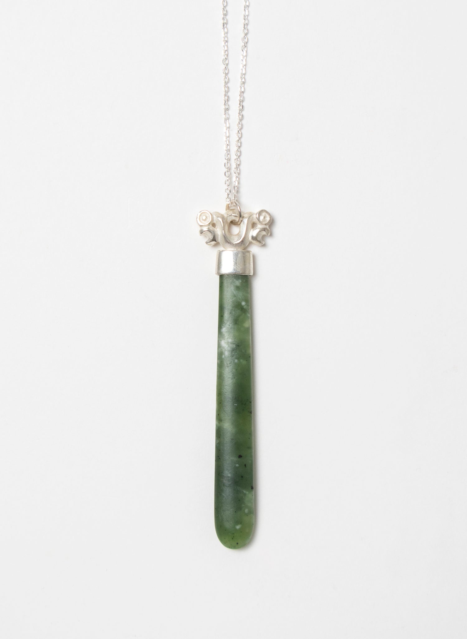 Silver Pekapeka Pendant Pounamu Drop