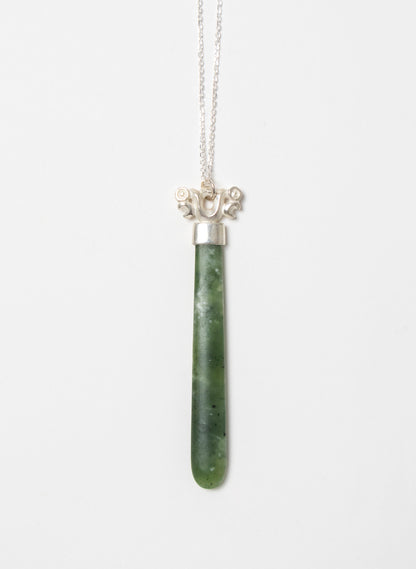 Silver Pekapeka Pendant Pounamu Drop