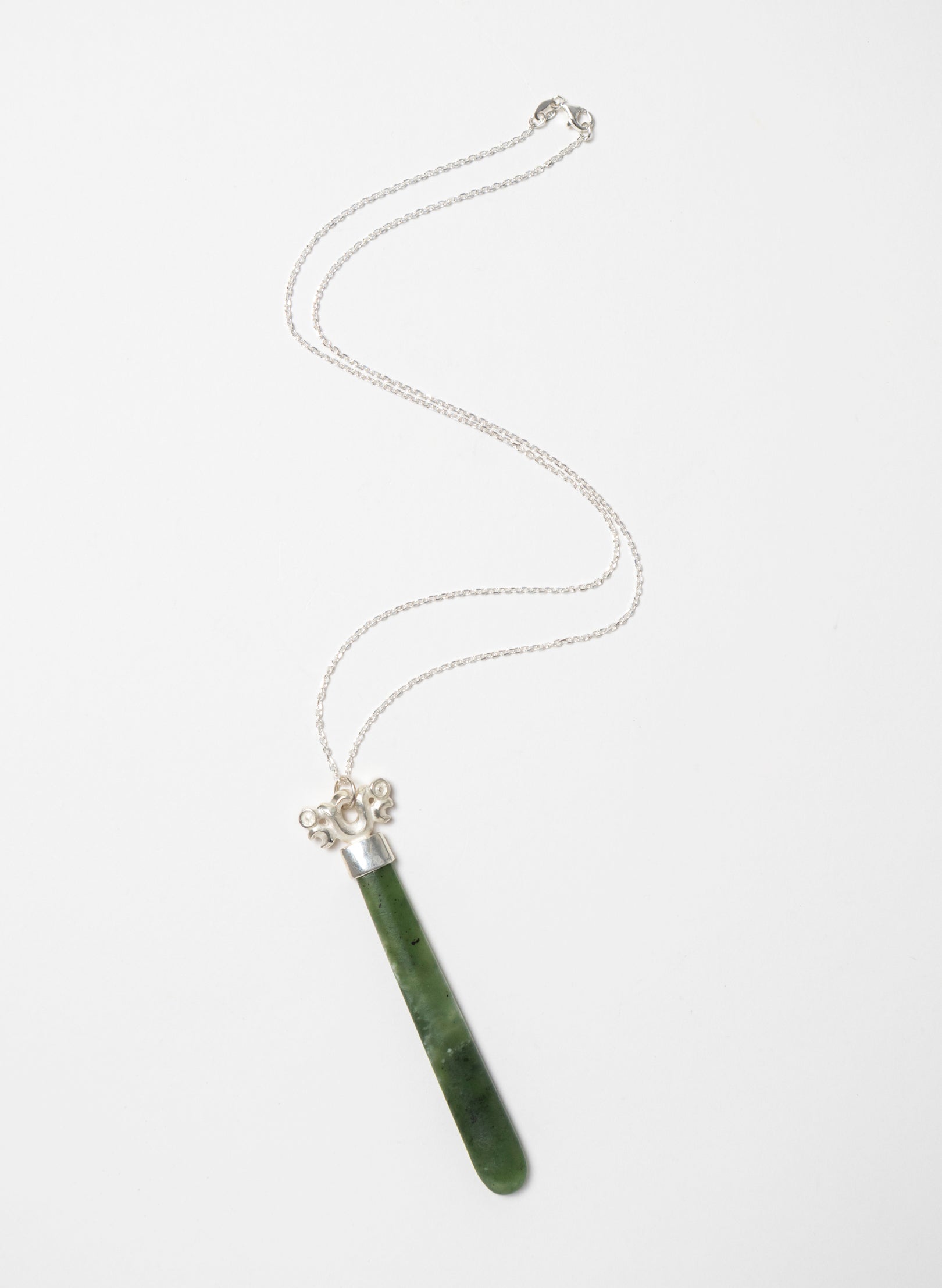 Silver Pekapeka Pendant Pounamu Drop