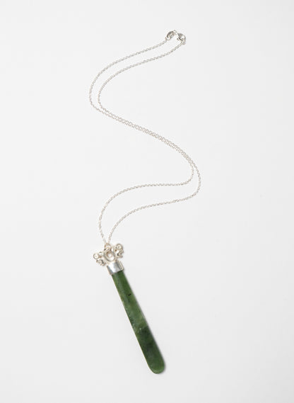 Silver Pekapeka Pendant Pounamu Drop