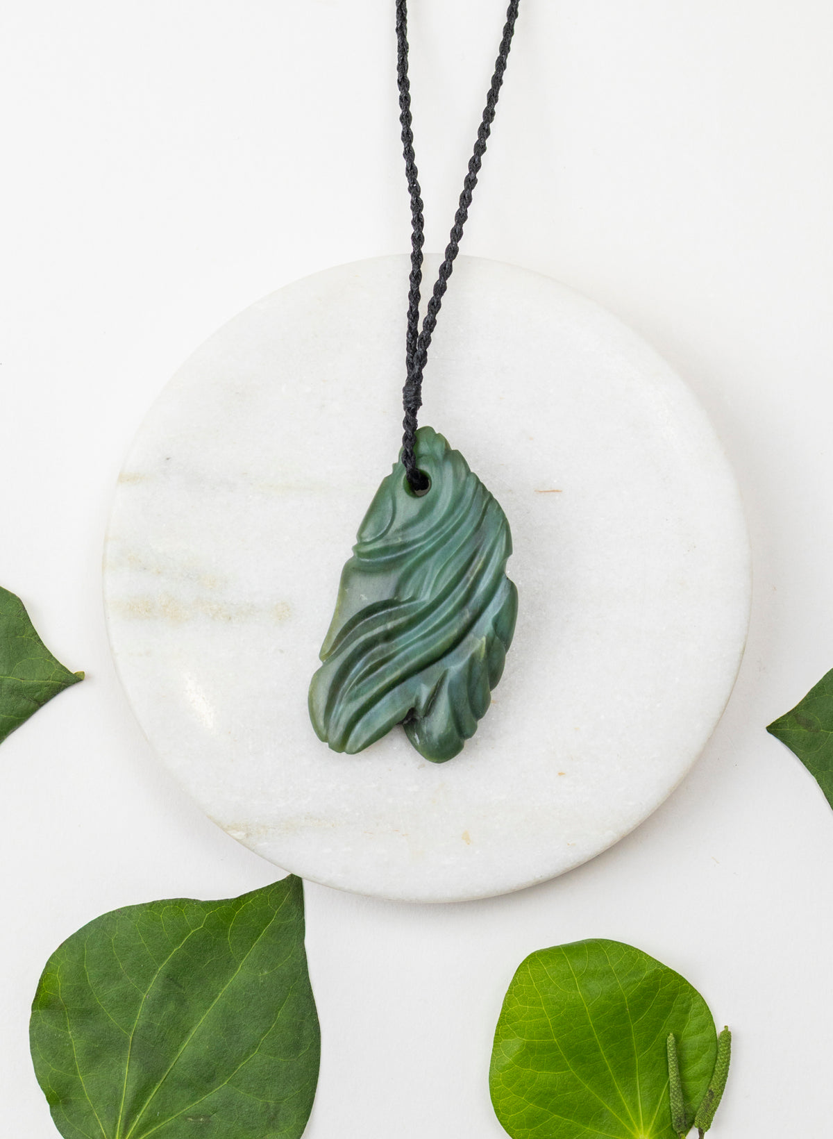 Carved Leaf Pounamu Pendant