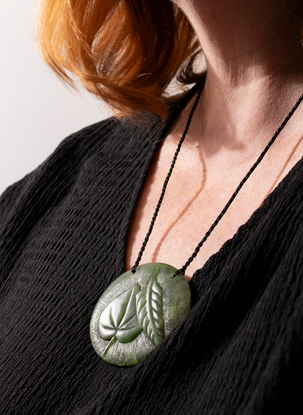 Carved Pounamu Porohita Necklace with Leaf Detailing