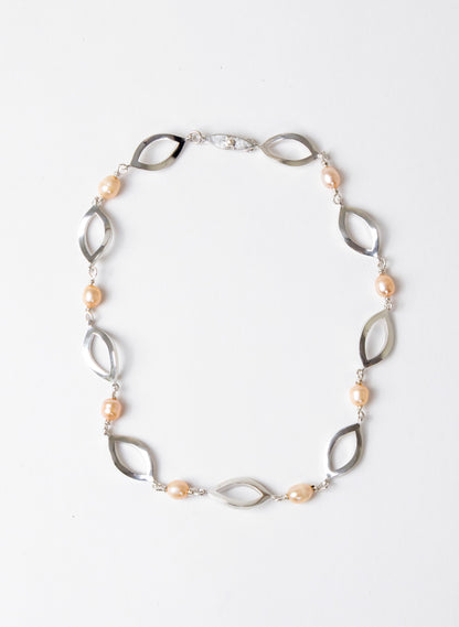 Pink Pearl Open Leaf Necklace