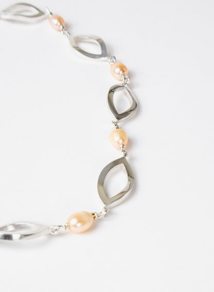 Pink Pearl Open Leaf Necklace