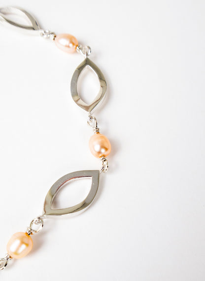 Pink Pearl Open Leaf Necklace