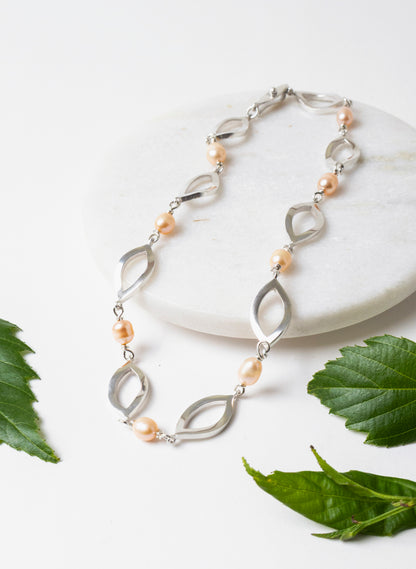 Pink Pearl Open Leaf Necklace