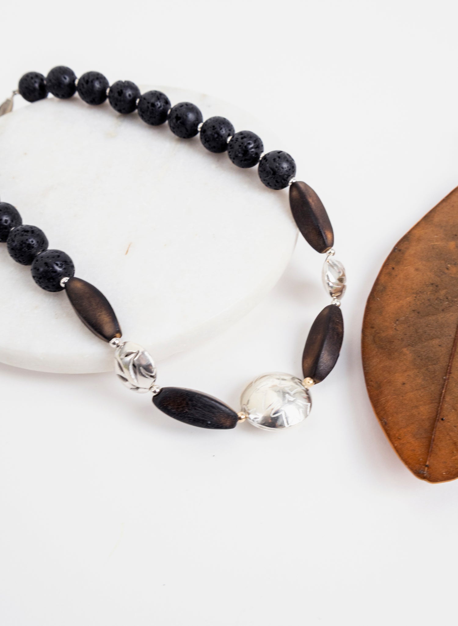 Lava Stone Leaf Necklace