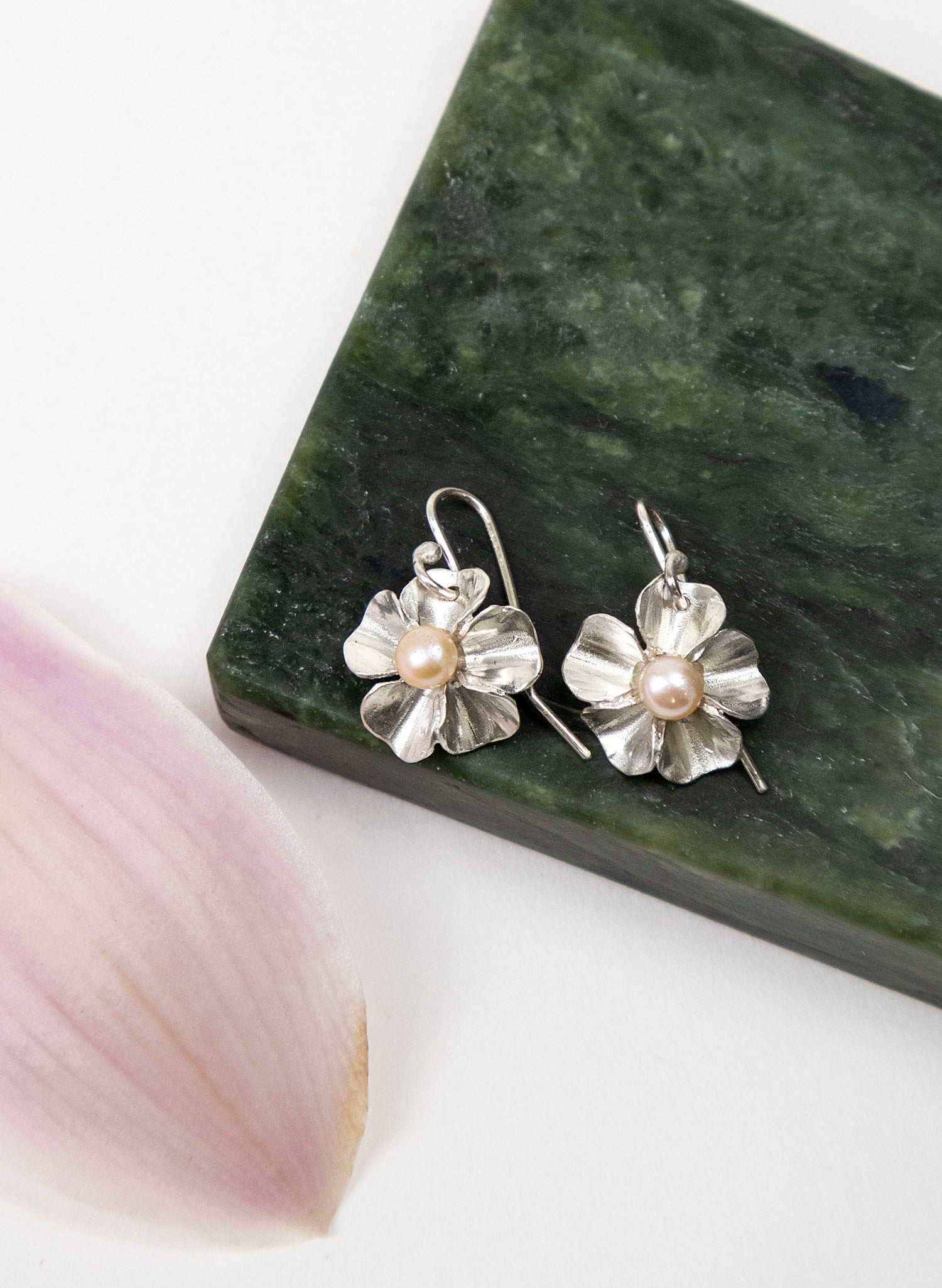 Sakura Cherry Blossom Earrings with a White Pearl