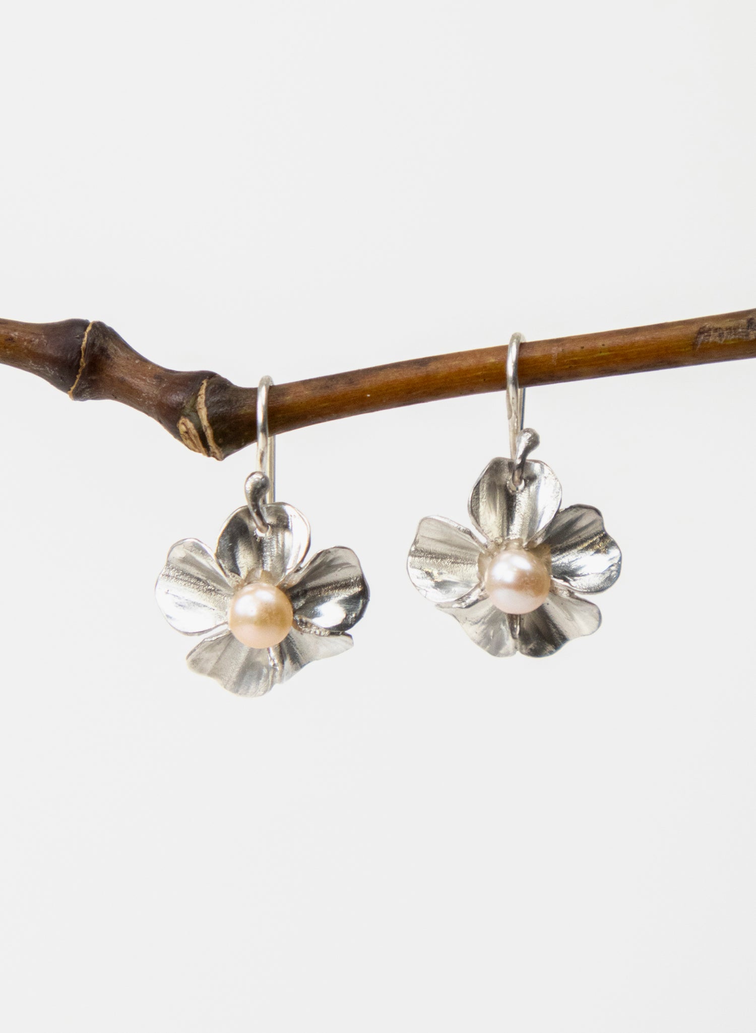 Sakura Cherry Blossom Earrings with a White Pearl