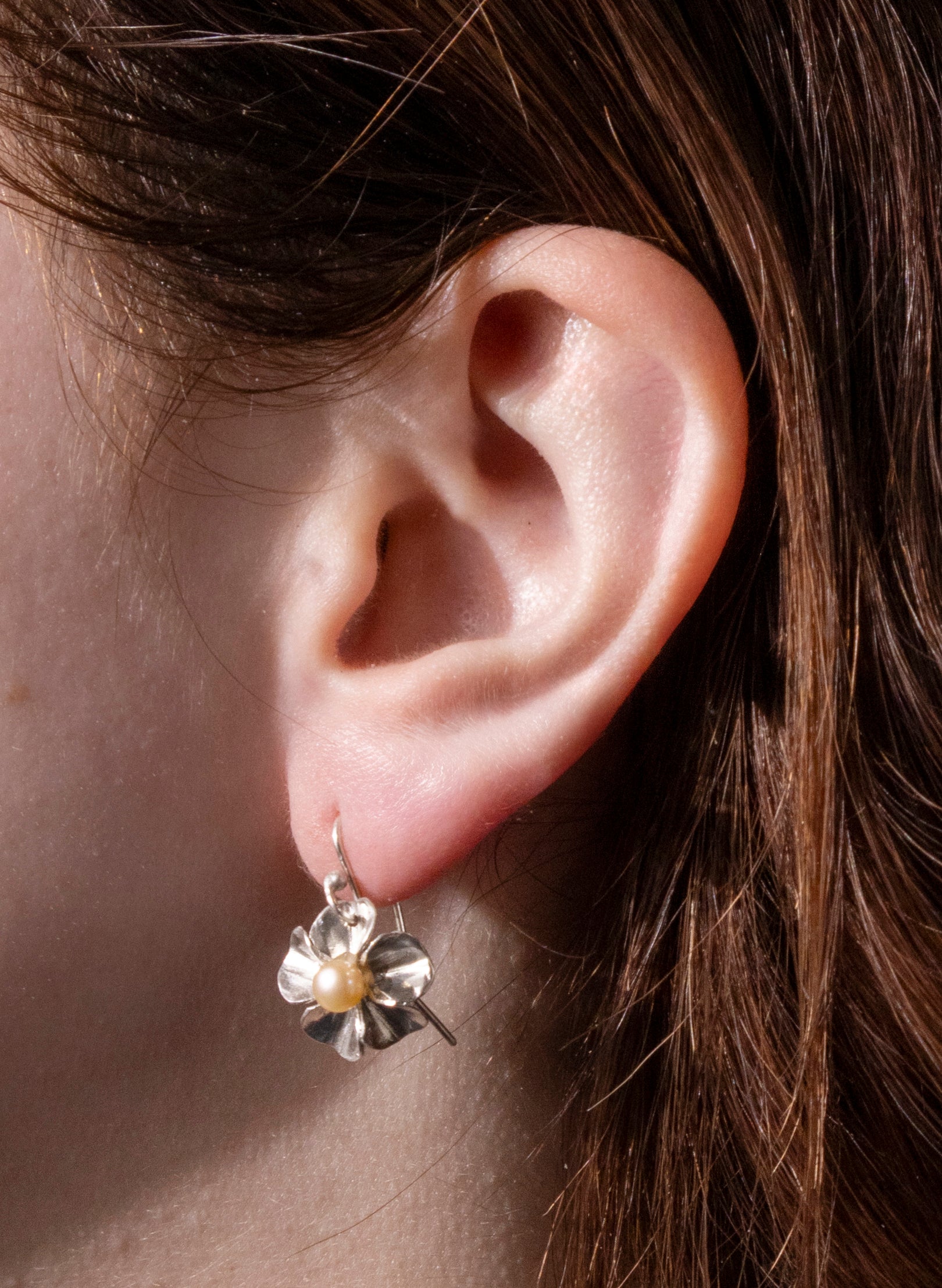 Sakura Cherry Blossom Earrings with a White Pearl