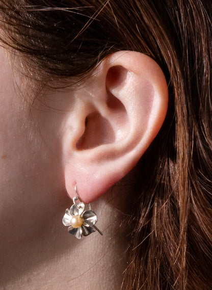 Sakura Cherry Blossom Earrings with a White Pearl