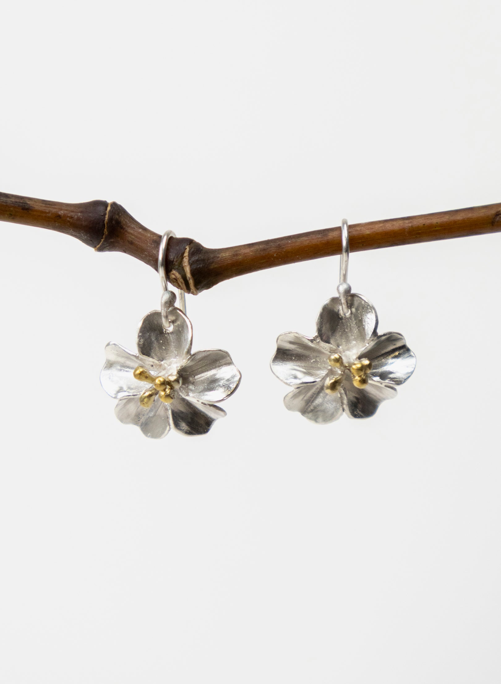 Sakura Cherry Blossom Earrings with a Gold Stamin