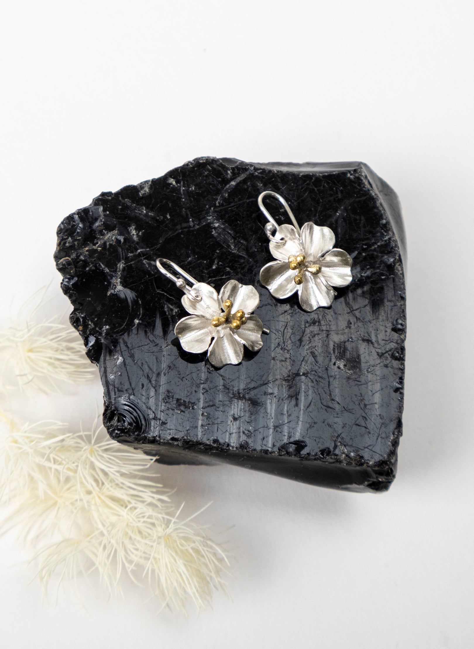 Sakura Cherry Blossom Earrings with a Gold Stamin