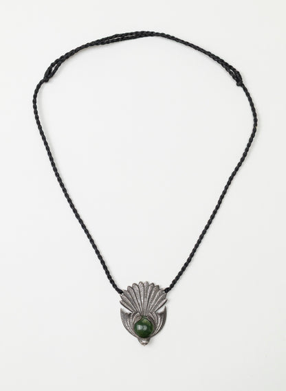 Sterling Silver Piwakawaka Pendant with a Pounamu Insert