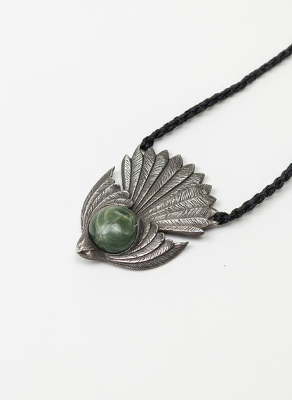 Sterling Silver Piwakawaka Pendant with a Pounamu Insert