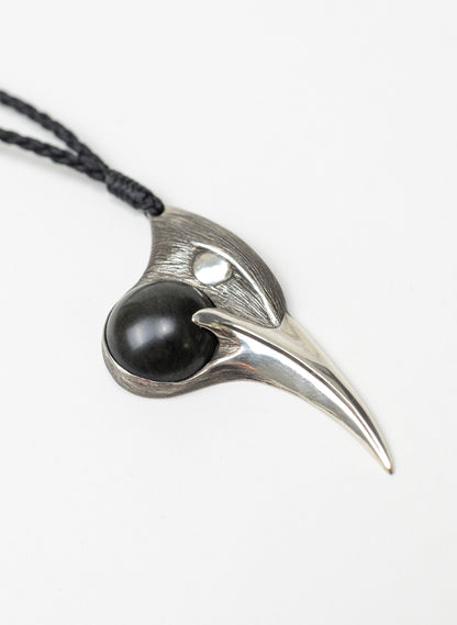 Sterling Silver Male Huia Pendant with a Pounamu Insert