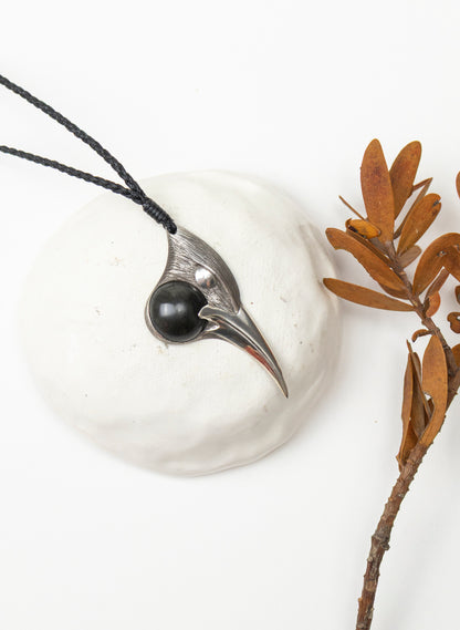 Sterling Silver Male Huia Pendant with a Pounamu Insert