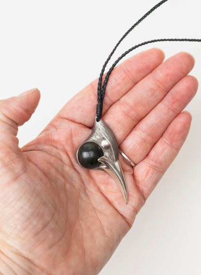Sterling Silver Male Huia Pendant with a Pounamu Insert