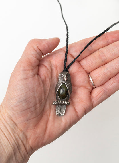Sterling Silver Ruru Pendant with a Pounamu Insert