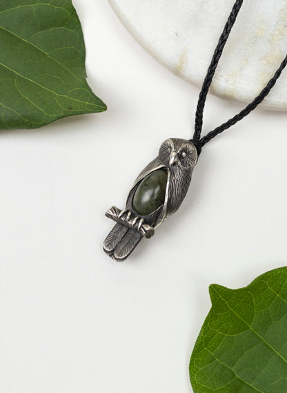Sterling Silver Ruru Pendant with a Pounamu Insert