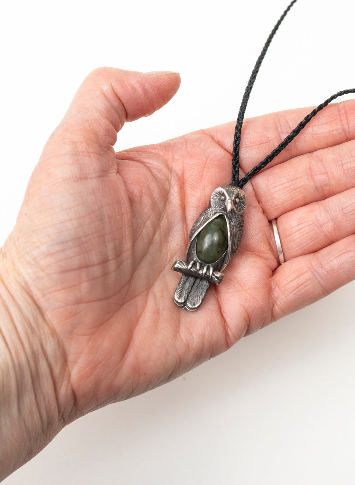 Sterling Silver Ruru Pendant with a Pounamu Insert