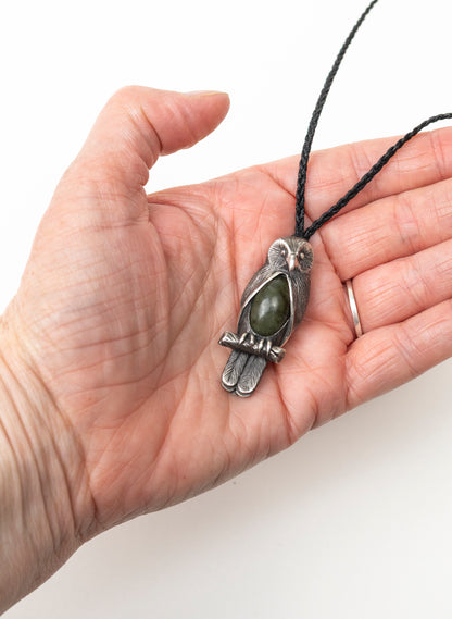 Sterling Silver Ruru Pendant with a Pounamu Insert
