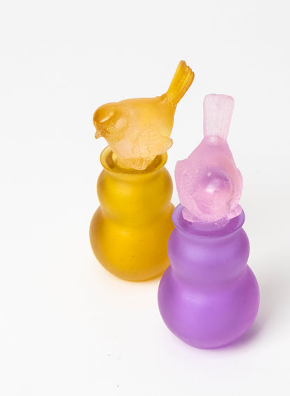 Yellow Fantail and Yellow Cast Glass Sculpture  