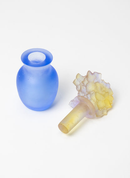 Flowers and Blue Cast Glass Sculpture  