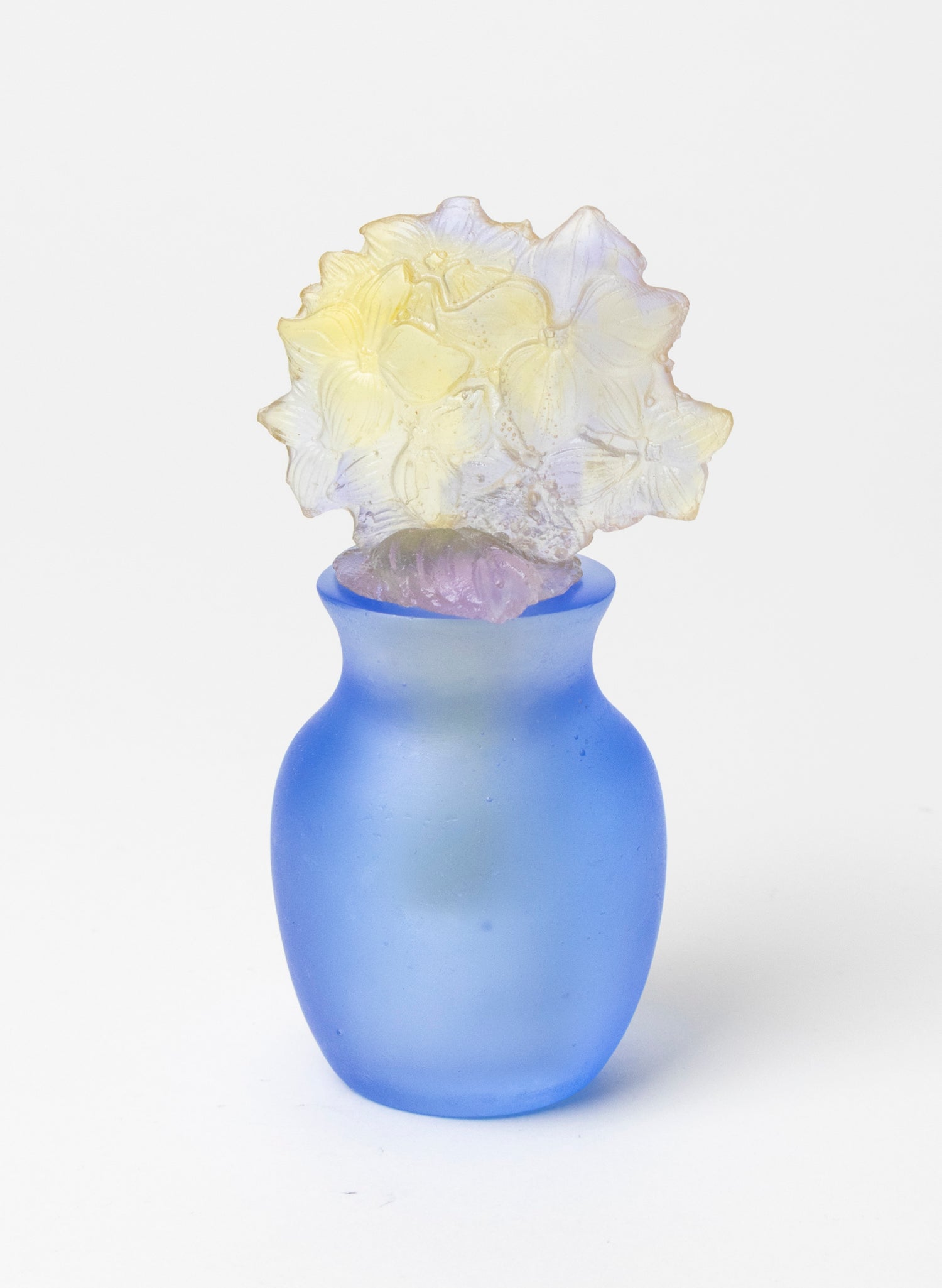Flowers and Blue Cast Glass Sculpture  
