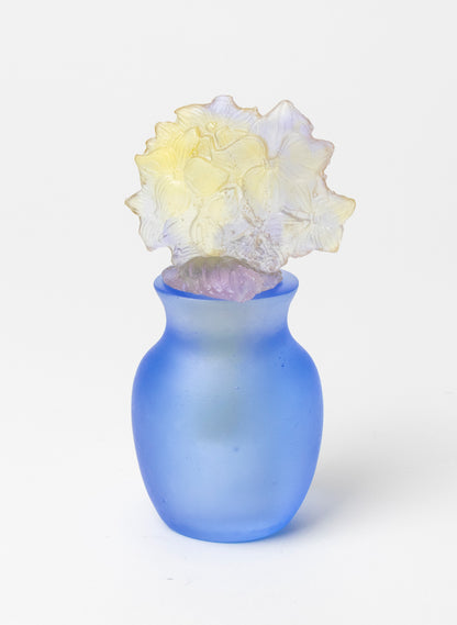 Flowers and Blue Cast Glass Sculpture  