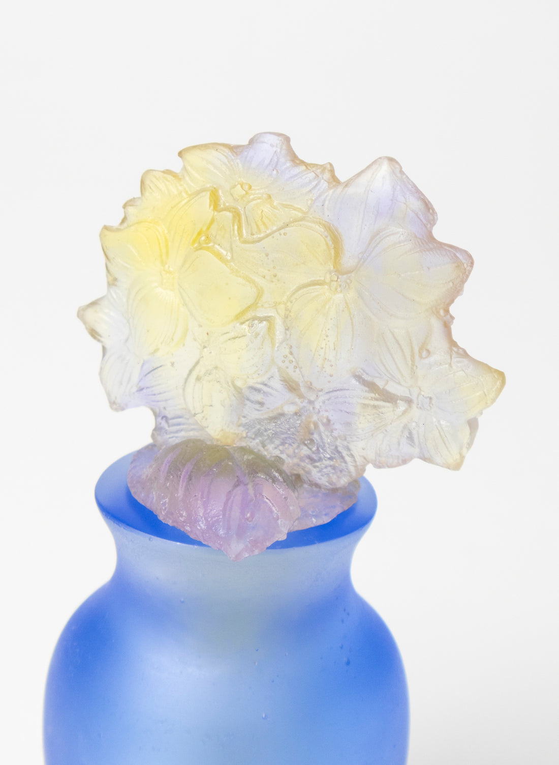 Flowers and Blue Cast Glass Sculpture  