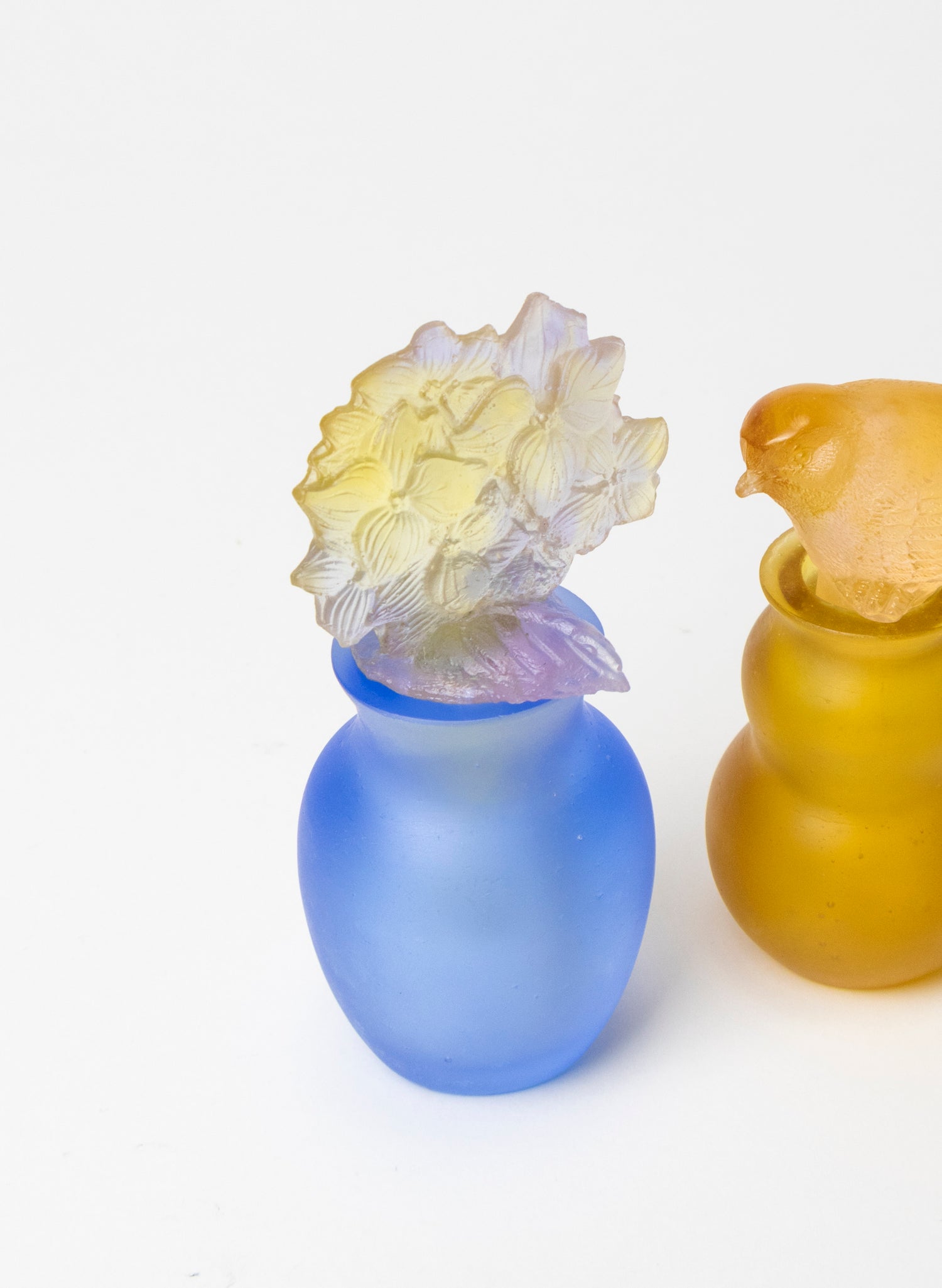 Flowers and Blue Cast Glass Sculpture  