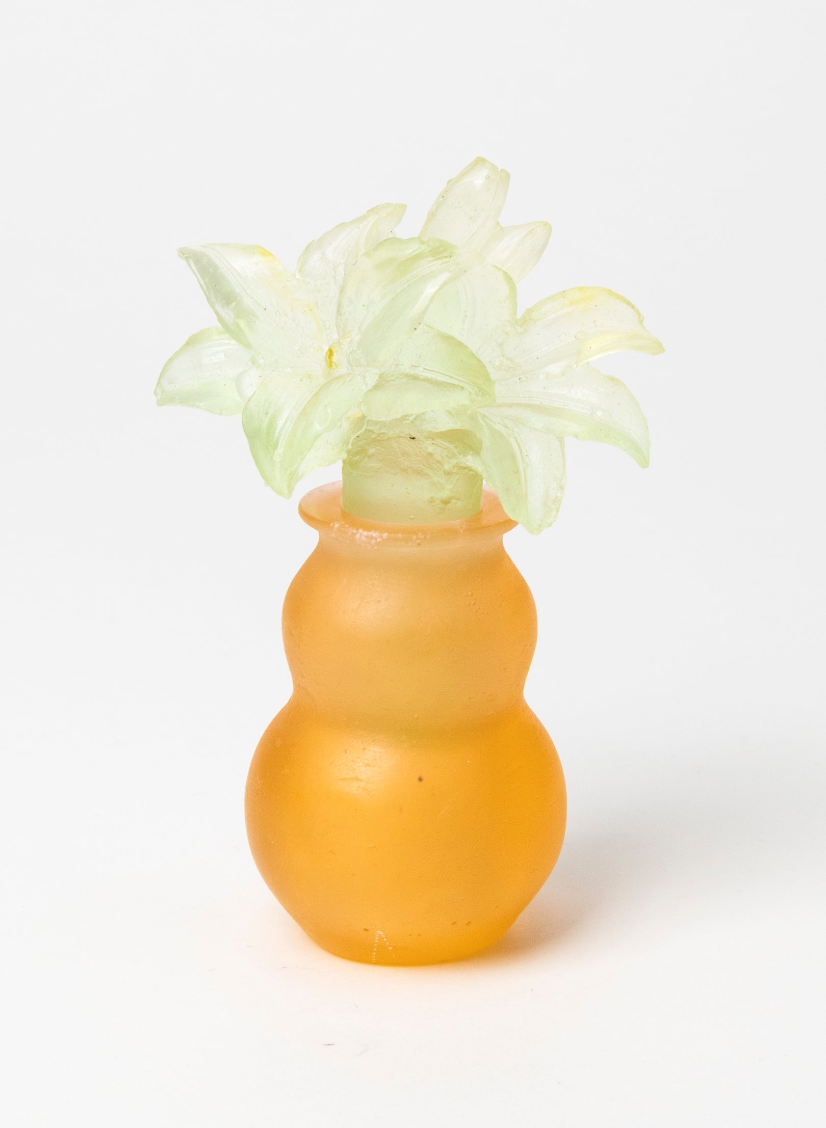 Green Lily and Yellow Cast Glass Sculpture  