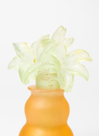 Green Lily and Yellow Cast Glass Sculpture  