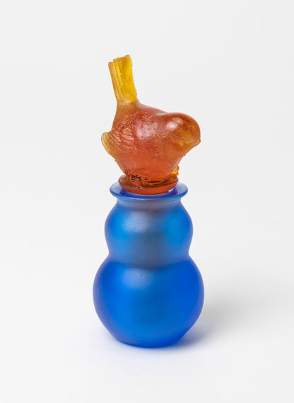 Orange Fantail and Blue Cast Glass Sculpture  