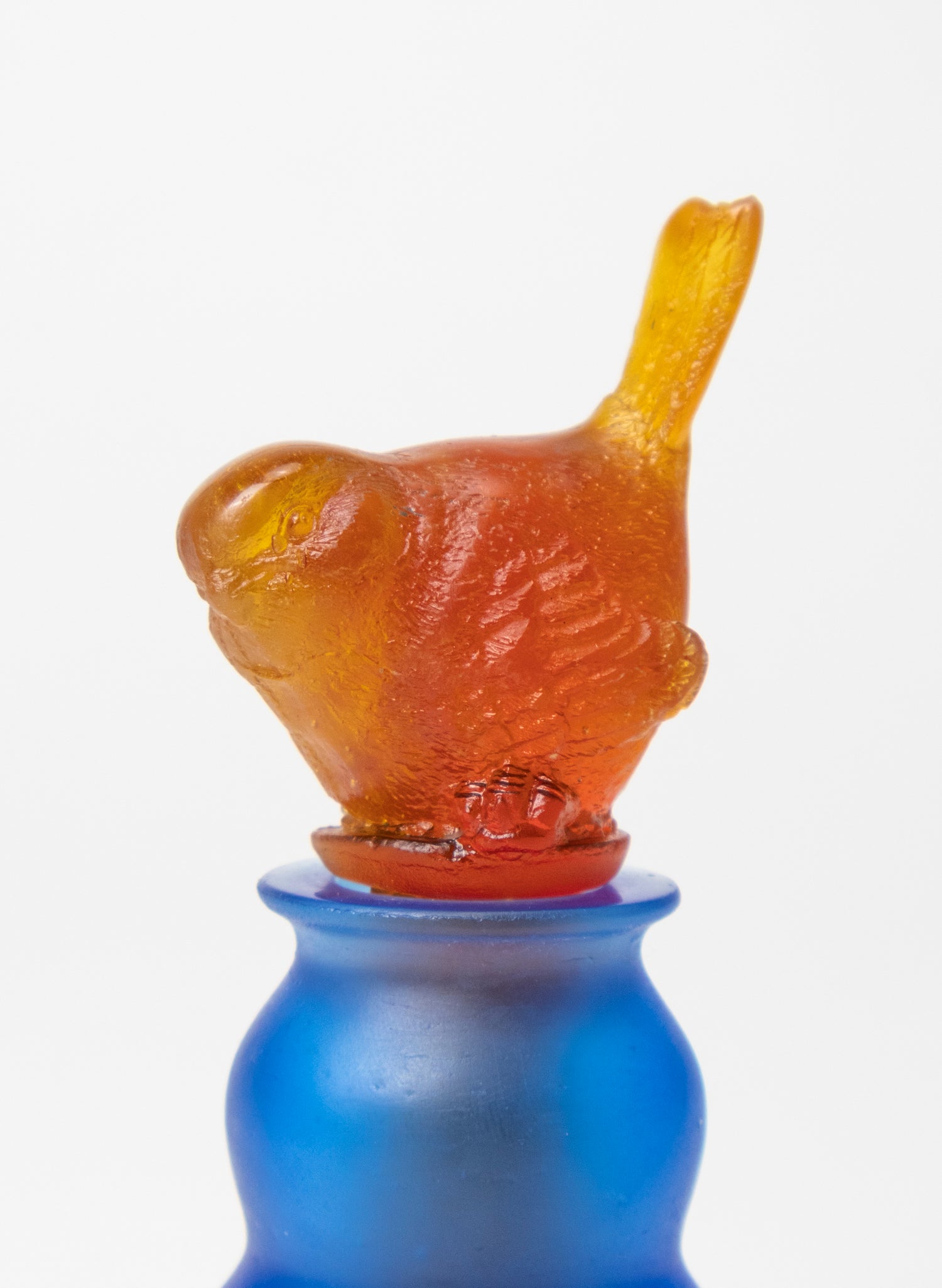 Orange Fantail and Blue Cast Glass Sculpture  
