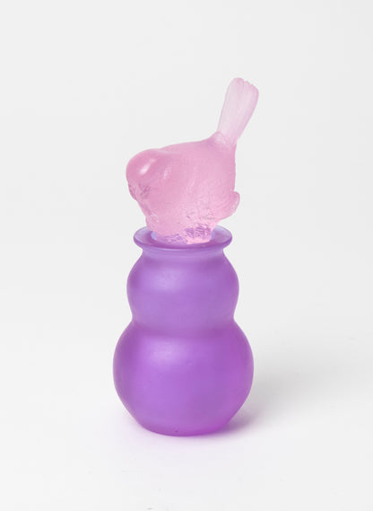 Pink Fantail and Purple Cast Glass Sculpture  