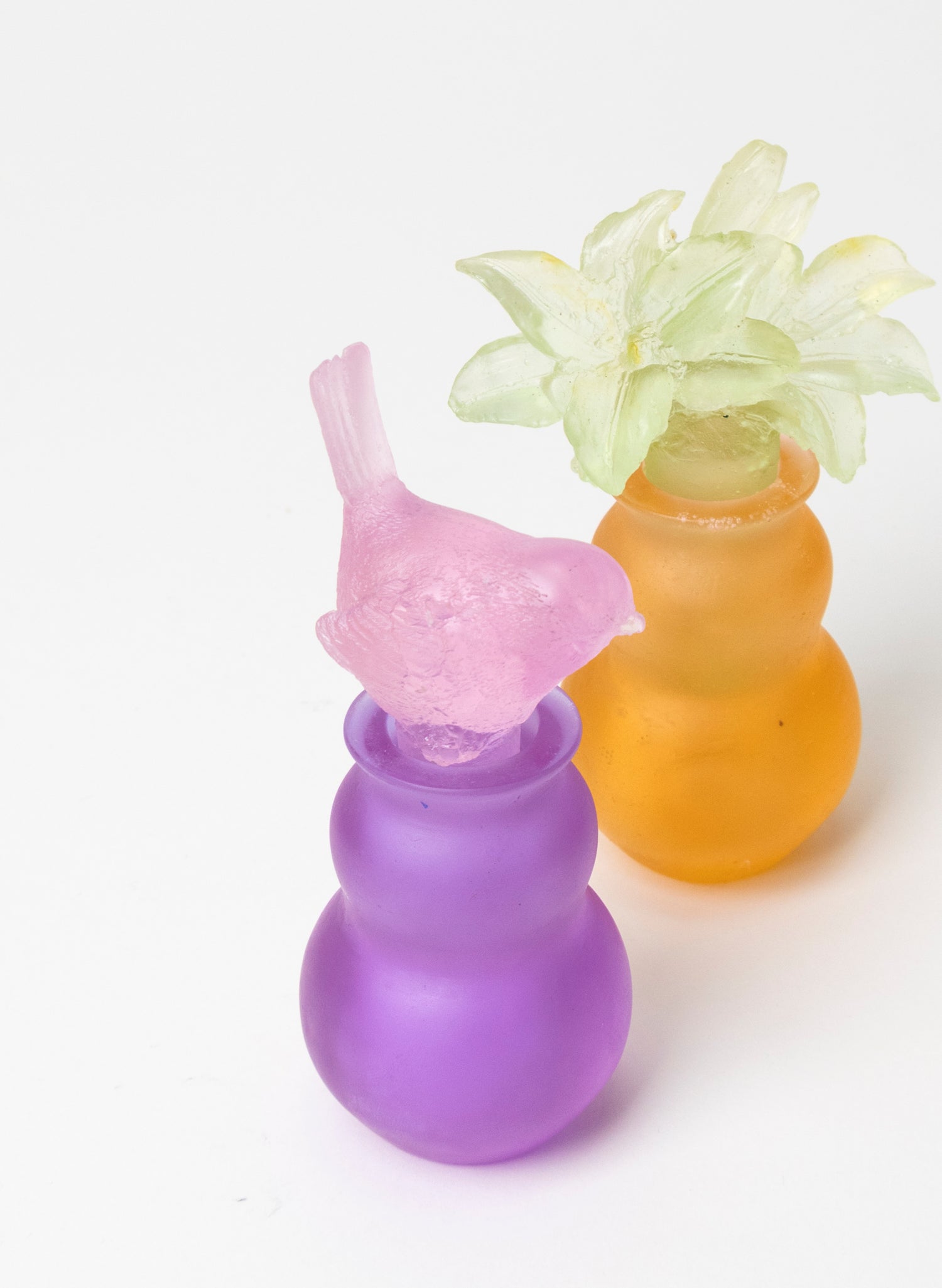 Pink Fantail and Purple Cast Glass Sculpture  